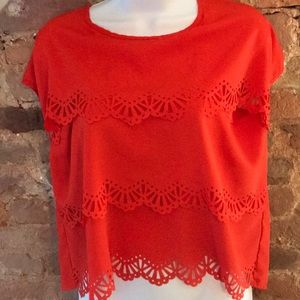 YA Los Angeles Burnt Orange Cutout Ruffle Top
